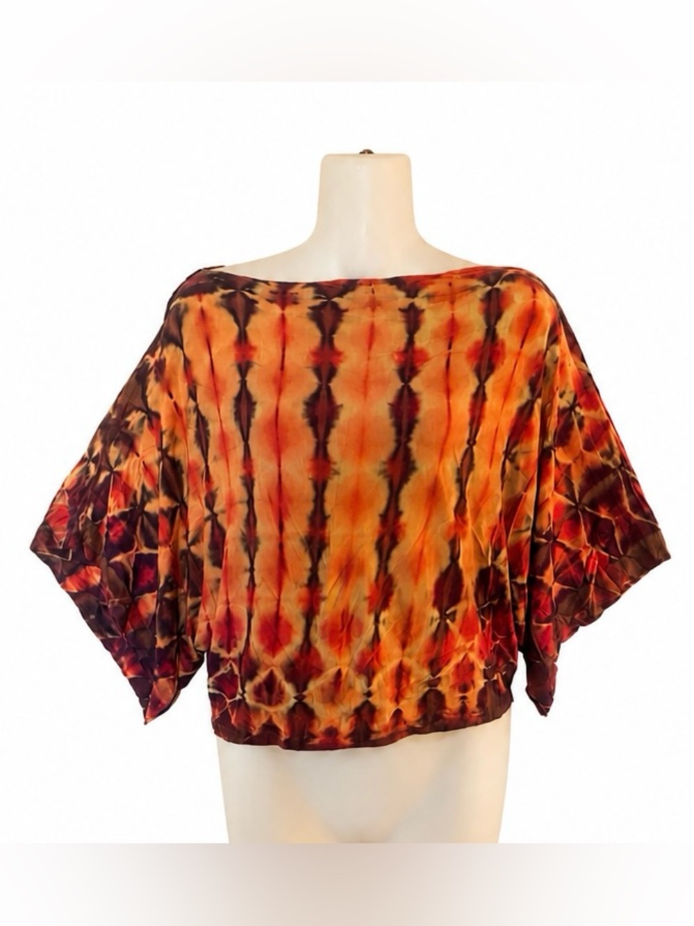 Brightly Twisted Tie Dye Kimono Sleeve Top Size XS Red Orange Casual Boho Retro